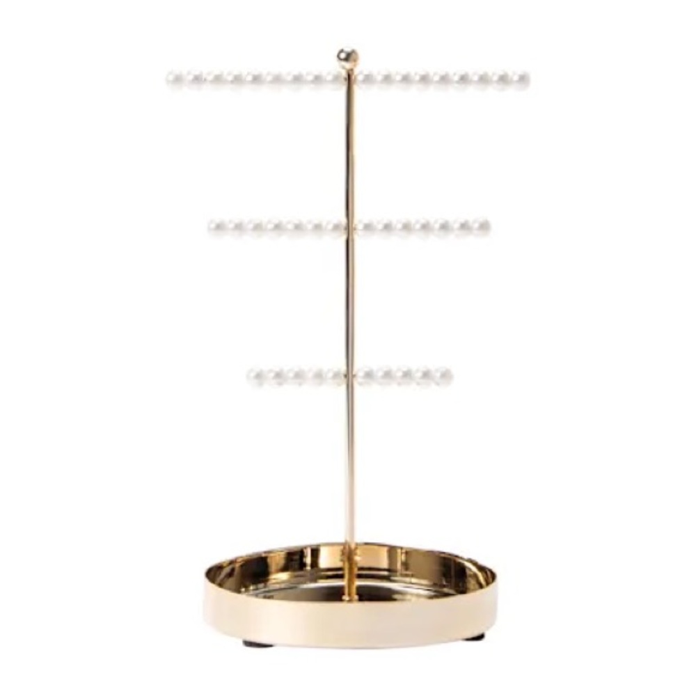 GOLD COQUETTE FAUX PEARLS JEWELRY STAND AND ACCESSORIES TRAY